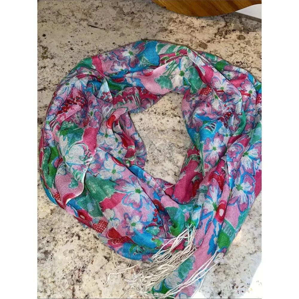 Lilly Pulitzer North Carolina NC Murfee Scarf Silk Cashmere EUC